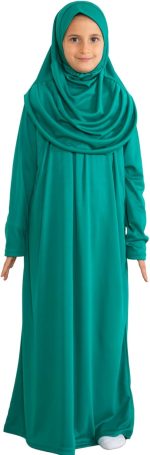 فستان صلاة للاطفال من برين، ملابس اسلامية للبنات باكمام طويلة مع حجاب، طقم اسلامي ماكسي من قطعتين وشاح قفطان جلباب