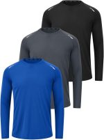 تي شيرت رياضي باكمام طويلة ورقبة دائرية ضيقة للرجال من 3 قطع