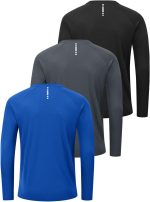 ⁦تي شيرت رياضي باكمام طويلة ورقبة دائرية ضيقة للرجال من 3 قطع⁩ - الصورة ⁦2⁩