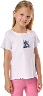 ار اند بي تيشرت مطرز بخياطة ورقبة دائرية ضيقة واكمام قصيرة للبنات، موديل 325-0740CKG04-1