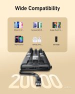 ⁦باور بانك 20000 مللي امبير في الساعة من فيجر، شاحن محمول مع كيبلات مدمجة، باور بانك رفيع بمنفذ USB نوع C بـ4 مخارج ومدخلين وشاشة LED، حزمة بطارية شحن سريع متوافقة مع جوالات ايفون وسامسونج - اسود⁩ - الصورة ⁦6⁩