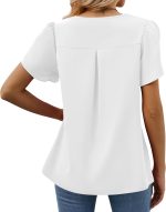 ⁦بلوزة شيفون أنيقة 2023 برقبة على شكل حرف V وأكمام قصيرة بتصميم بتلات وقمصان كاجوال للنساء⁩ - الصورة ⁦4⁩