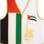 سترة للاحتفال باليوم الوطني لدولة الامارات العربية المتحدة، صدرية بتصميم علم تقليدي مع خط عربي، زي وطني للرجال والنساء والاطفال، احمر واخضر واسود وابيض وذهبي