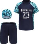 ماو بدلة سباحة للاولاد للحماية من الطفح الجلدي بعامل حماية من الاشعة فوق البنفسجية 50+، طقم ملابس سباحة من 3 قطع للحماية من الشمس