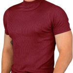 بلوفر رجالي كاجوال بقصة ضيقة واكمام قصيرة وقبة مدورة مضلع محبوك وقابل للتمدد