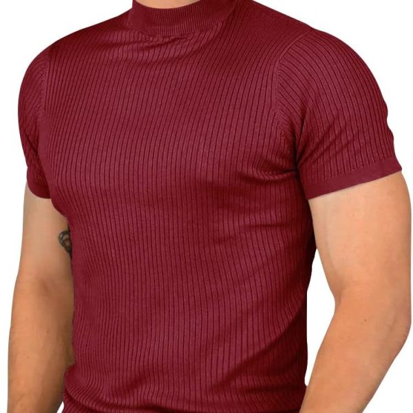 أفضل عروض التسوق عبر الإنترنت في الإمارات | Noon-ae.net نون نت 61 بلوفر رجالي كاجوال بقصة ضيقة واكمام قصيرة وقبة مدورة مضلع محبوك وقابل للتمدد