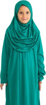 ⁦فستان صلاة للاطفال من برين، ملابس اسلامية للبنات باكمام طويلة مع حجاب، طقم اسلامي ماكسي من قطعتين وشاح قفطان جلباب⁩ - الصورة ⁦4⁩