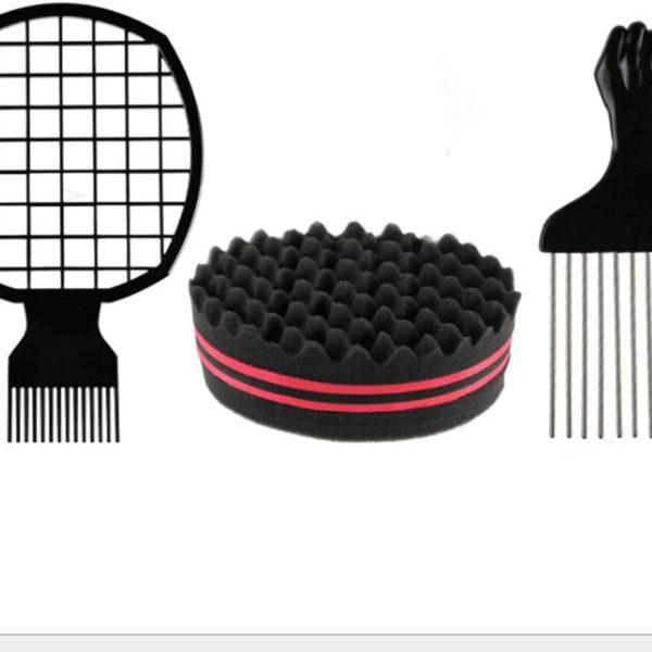 ليلي مجموعة مشط شعر معدني بتصميم افريقي مع اسفنجة لف لتمويج الشعر وفرشاة تمويج الشعر واسفنجة ملتوية وفرشاة تمويج الشعر