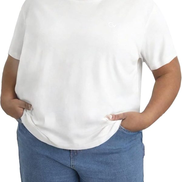 تي شيرت مودال باكمام قصيرة ومقاس كبير للنساء من اوفرز، تي شيرتات كبيرة وطويلة مع قماش ناعم وجيد التهوية، تي شيرتات بقبة دائرية للنساء (2XL-13XL)