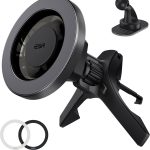 ESR حامل جوال مغناطيسي للسيارة من ماج سيف يثبت على فتحة التهوية والتابلوه لموبايل ايفون 17/16/اس 25/جوجل بيكسل 10، جميع الهواتف الذكية (تتضمن حلقتين معدنيتين)، الشحن غير مدعوم