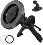 ESR حامل جوال مغناطيسي للسيارة من ماج سيف يثبت على فتحة التهوية والتابلوه لموبايل ايفون 17/16/اس 25/جوجل بيكسل 10، جميع الهواتف الذكية (تتضمن حلقتين معدنيتين)، الشحن غير مدعوم