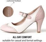 ⁦حذاء J. Adams Mary Jane Oxford Pumps - كعب منخفض لطيف - حذاء كلاسيكي مستدير عند الأصابع مع حزام للكاحل - Kym, 0⁩ - الصورة ⁦2⁩