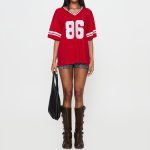 ⁦تي شيرت واي 2 كيه لكرة السلة للنساء باكمام قصيرة ورقبة على شكل حرف V مطبوع عليه ارقام فضفاضة، تي شيرت فضفاض بلوكور، قميص من الجيرسيه الجمالي، ملابس الشارع⁩ - الصورة ⁦5⁩