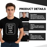 ⁦تي شيرت رجالي مخصص للبالغين - تي شيرت قطني بأكمام قصيرة ورقبة دائرية - قابل للتخصيص مع تصميمك - هدايا لأعياد الميلاد والذكرى السنوية⁩ - الصورة ⁦5⁩