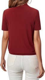 ⁦بلوزة كاجوال بقبة V متقاطعة واكمام قصيرة ولون سادة للنساء⁩ - الصورة ⁦2⁩