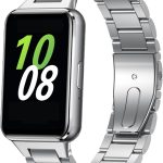 سكيدو سوار ساعة عمل من الستانلس ستيل متوافق مع ساعة سامسونج جالاكسي فيت 3، سوار معدني بديل لساعة سامسونج جالاكسي فيت 3 SM-R390 للنساء والرجال