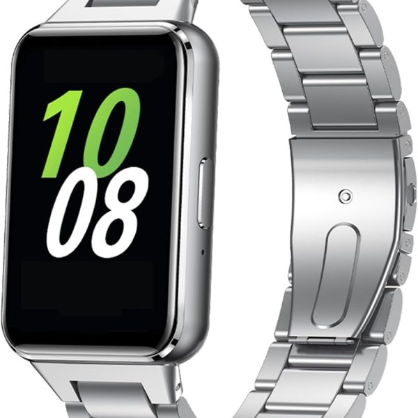 سكيدو سوار ساعة عمل من الستانلس ستيل متوافق مع ساعة سامسونج جالاكسي فيت 3، سوار معدني بديل لساعة سامسونج جالاكسي فيت 3 SM-R390 للنساء والرجال