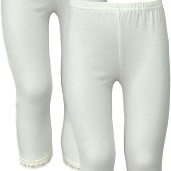 بنطلون ضيق كامل الطول للبنات من قطعتين مع حزام خصر مطاطي قطن 100% اوف وايت