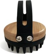 ⁦اورورا فرشاة شامبو فاخرة لتدليك فروة الرأس لنمو الشعر - شعيرات تقشير من السيليكون الناعم مع مقبض من الخيزران - اسود - قطعة واحدة⁩ - الصورة ⁦2⁩