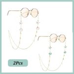 ⁦سلسلة نظارات للنساء، قطعتان من خرز صدف اللؤلؤ والنظارات الشمسية والنظارات الشمسية ونظارات القراءة، حزام الرقبة حامل اقنعة الوجه، حبل قصير انيق للبنات قلادة سوار⁩ - الصورة ⁦6⁩