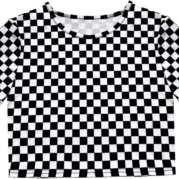 تي شيرت قصير باكمام قصيرة وقبة دائرية ومخطط بالوان متباينة للنساء