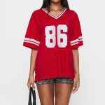 ⁦تي شيرت واي 2 كيه لكرة السلة للنساء باكمام قصيرة ورقبة على شكل حرف V مطبوع عليه ارقام فضفاضة، تي شيرت فضفاض بلوكور، قميص من الجيرسيه الجمالي، ملابس الشارع⁩ - الصورة ⁦4⁩