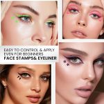 ⁦evpct 7Pcs Colored liquid Eye Liners Face Stamp Cosplay Gothic Makeup Set Kit for Beginners, Black Brown Purple Blue Red Pink Green Star Flowers Heart Moon Triangle Lightning Butterfly Stamps Eyeliner⁩ - الصورة ⁦4⁩