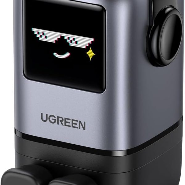 شاحن يوجرين أونو 100W من النوع سي، 4 منافذ، قابس شحن سريع من، شاشة مضحكة، محول شحن محمول صغير الحجم لأجهزة ماك بوك/إتش بي/ديل/لينوفو، آيفون 17 برو ماكس، جالاكسي إس 25 ألترا - أسود