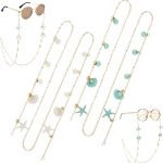 سلسلة نظارات للنساء، قطعتان من خرز صدف اللؤلؤ والنظارات الشمسية والنظارات الشمسية ونظارات القراءة، حزام الرقبة حامل اقنعة الوجه، حبل قصير انيق للبنات قلادة سوار