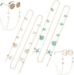 سلسلة نظارات للنساء، قطعتان من خرز صدف اللؤلؤ والنظارات الشمسية والنظارات الشمسية ونظارات القراءة، حزام الرقبة حامل اقنعة الوجه، حبل قصير انيق للبنات قلادة سوار