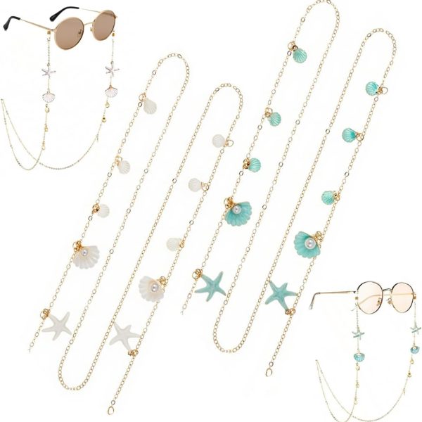 سلسلة نظارات للنساء، قطعتان من خرز صدف اللؤلؤ والنظارات الشمسية والنظارات الشمسية ونظارات القراءة، حزام الرقبة حامل اقنعة الوجه، حبل قصير انيق للبنات قلادة سوار