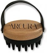 اورورا فرشاة شامبو فاخرة لتدليك فروة الرأس لنمو الشعر - شعيرات تقشير من السيليكون الناعم مع مقبض من الخيزران - اسود - قطعة واحدة