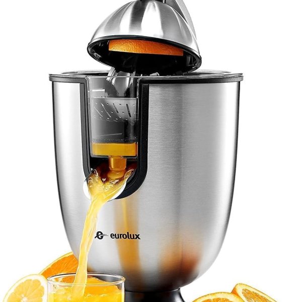 يورولوكس عصارة حمضيات كهربائية للبرتقال والليمون والجريب فروت من الستانلس ستيل بقوة 160 واط بمقبض ناعم وغطاء مخروطي لسهولة الاستخدام (ELCJ-1700S)