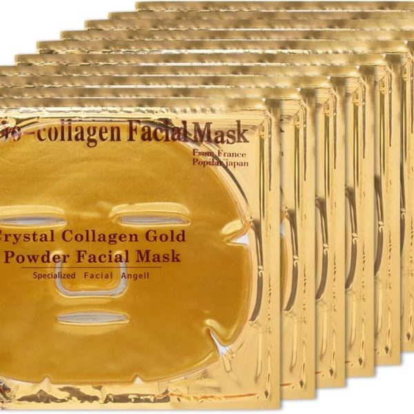 أقنعة الوجه بالكولاجين (10 قطع) - قناع وجه ذهبي نباتي - مضاد للشيخوخة والانتفاخ والترطيب وتجديد الأنسجة العميقة ويرطب البشرة