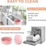 ⁦ميكنج تيك بطانات مقلاة هوائية دائرية من السيليكون، وعاء سيليكون قابل لاعادة الاستخدام، وعاء سيليكون سهل التنظيف، ملحقات فرن المقلاة الهوائية (7.5 انش، بينك)⁩ - الصورة ⁦4⁩