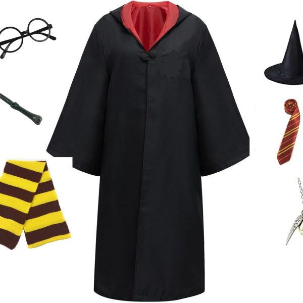 طقم زي الساحر السحري للهالوين مكون من 7 قطع للاولاد والبنات والمراهقين والبالغين من هالايا، مجموعة اكسسوارات تنكرية بجودة الافلام