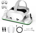 كاستويف قاعدة شحن لميتا كويست 3/3S، محطة شحن الواقع الافتراضي مع مؤشر LED، قاعدة شحن مزدوجة لوحدات التحكم وسماعات الرأس، حامل شاحن سريع لـ 3 وحدات تحكم