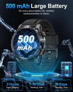 ⁦ساعة ذكية عسكرية للرجال من فيتونكلود، 1.54 انش HD، مكالمات بلوتوث، تتبع الصحة، عمر بطارية طويل، مصباح يدوي LED مدمج، مقاومة للماء IP68، متوافقة مع iOS وAndroid، اسود⁩ - الصورة ⁦6⁩