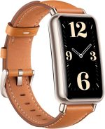 ⁦هواوي ساعة ذكية صغيرة من ووتش فيت + مكبر صوت بلوتوث هواوي بشاشة 1.47 انش ودقة 194 × 369 بكسل وسوار جلدي، بني، Fara-B69، USB⁩ - الصورة ⁦2⁩