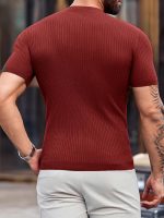 ⁦بلوفر رجالي كاجوال بقصة ضيقة واكمام قصيرة وقبة مدورة مضلع محبوك وقابل للتمدد⁩ - الصورة ⁦3⁩
