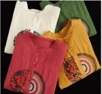 ⁦قميص كتان مطرز بنمط أدبي رترو للنساء للربيع والصيف، قمصان كاجوال فضفاضة بياقة واقفة واكمام طويلة⁩ - الصورة ⁦5⁩