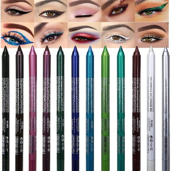 اي في بي سي تي مجموعة اقلام تحديد عيون جل لامعة بلون اخضر وازرق وابيض واسود وبني وارجواني، 12 قطعة للنساء مقاومة للماء والتلطخ من لابيز دي اوجوس ديلينادور دي اوجوس كونترا ال اجوا