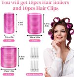 ⁦مجموعة بكرات الشعر من ستايونج - 18 قطعة، 3 احجام، 10 مشابك، لتجعيد الشعر الطويل والقصير، للحلاقين وتصفيف الشعر (بينك)⁩ - الصورة ⁦2⁩