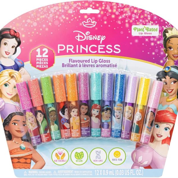 تونيلي غيرل ملمع شفاه من ديزني برينسيس 12 قطعة، هدايا حفلات الفتيات، مجموعة المكياج الاولى للبنات، مثالي للحفلات وحفلات النوم وهدايا اعياد الميلاد، للاعمار 3 سنوات