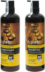 مجموعة شامبو وبلسم بزيت الارجان المغربي خالية من الكبريتات، مثالية للشعر التالف والجاف والمجعد - تركيبة كثيفة للشعر الناعم/الرقيق، امن على الشعر المصبوغ والمعالج بالكيراتين (مجموعة 2 في 1)