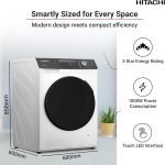 ⁦هيتاشي غسالة تحميل امامي 8 كجم، 1200 دورة في الدقيقة، ضمان 10 سنوات على المحرك العاكس، 16 برنامج، غسالة اوتوماتيكية بالكامل، نظام استشعار ذكي، شاشة LED متعددة الوظائف، ابيض، BD-802HVOW⁩ - الصورة ⁦3⁩