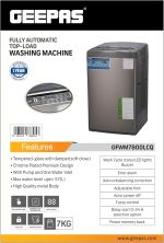 ⁦جيباس غسالة اوتوماتيك بالكامل تحميل علوي 7 كجم - سلة داخلية من الستانلس ستيل - تحكم اي ام دي | طاقة ذاكرة ايقاف تلقائي مع موازنة تلقائية 0 وات GFWM7800LCQ فضي⁩ - الصورة ⁦9⁩