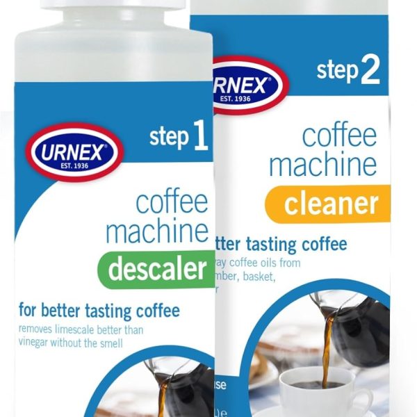 يورنكس مجموعة منظف ومزيل الترسبات لماكينة تحضير القهوة - زجاجتين للاستخدام الفردي - ماكينة تحضير القهوة الاحترافية في المنزل للتنظيف وإزالة الترسبات
