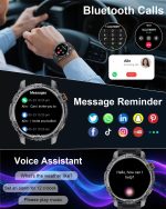 ⁦ساعة ذكية عسكرية للرجال من فيتونكلود، 1.54 انش HD، مكالمات بلوتوث، تتبع الصحة، عمر بطارية طويل، مصباح يدوي LED مدمج، مقاومة للماء IP68، متوافقة مع iOS وAndroid، اسود⁩ - الصورة ⁦2⁩