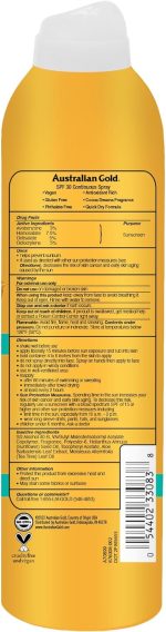 ⁦استراليان جولد بخاخ مستمر، واقي من الشمس بعامل وقاية من اشعة الشمس 30، 6 اونصة، يجف بسرعة وواسع الطيف ومقاوم للماء وغير دهني من الاوكسي بنزون ولم يتم اختباره على الحيوانات⁩ - الصورة ⁦2⁩